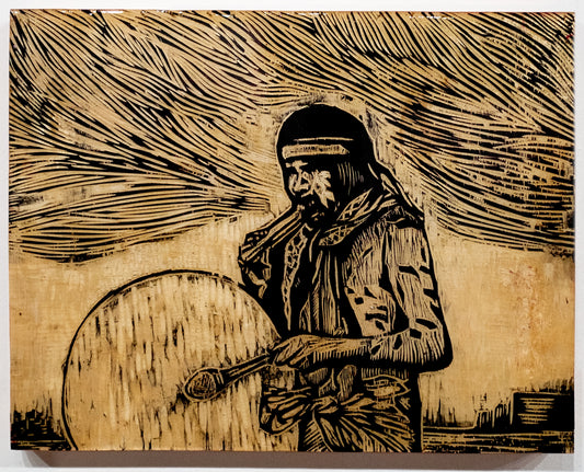 Rarámuri (woodblock carving) by Jhovany De Ala