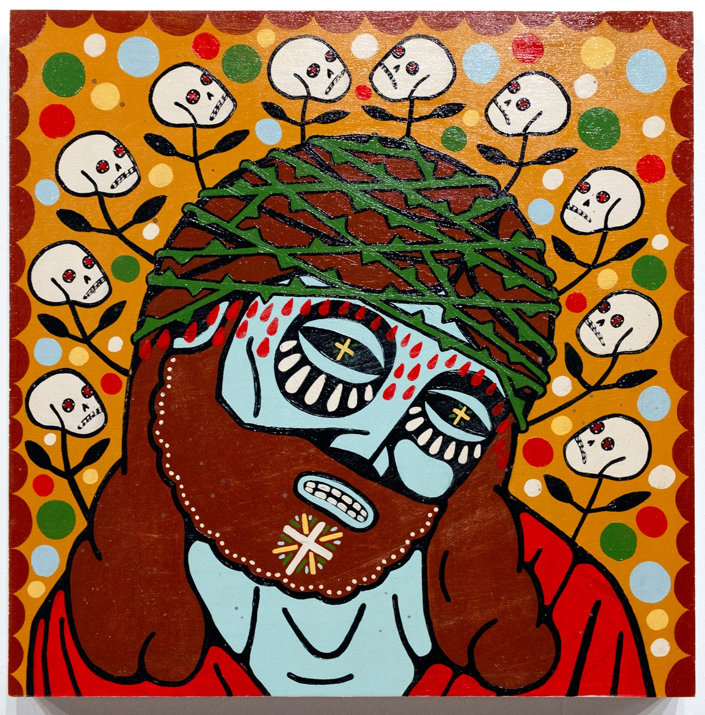 Blue Jesus With Skulls by Mike Egan