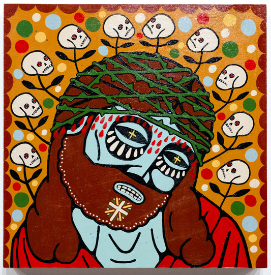 Blue Jesus With Skulls by Mike Egan
